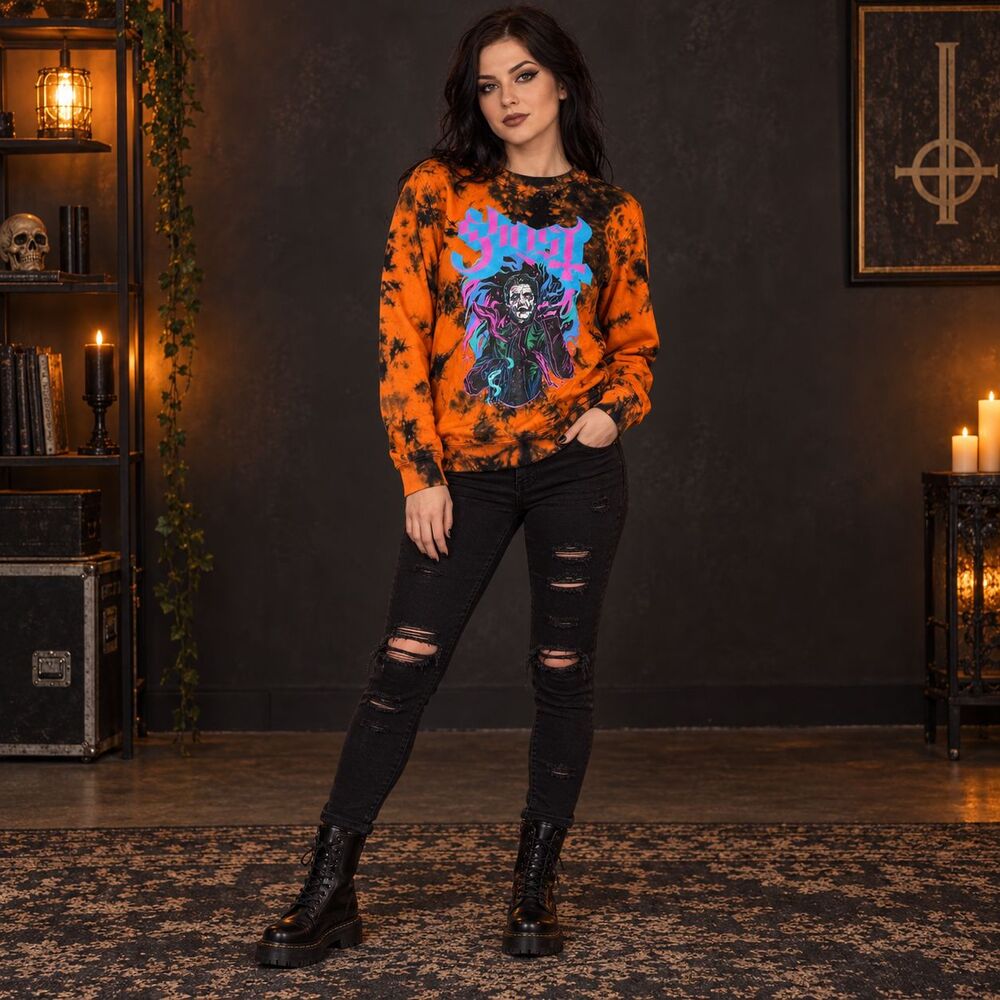 Ghost Band Cardinal Copia Sweatshirt Small Papa Emeritus IV Orange Black Tie Dye